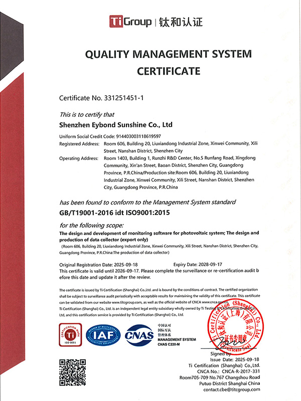 QUALITY MANAGEMENT SYSTEM
CERTIFICATE